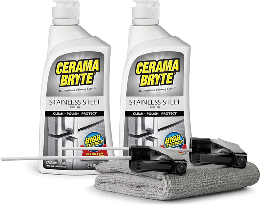 Cerama Bryte High Strength Protective Stainless Steel Appliance Cleaner & Polish Spray with Mineral Oil - 16 oz, Includes Large Microfiber Cloth
