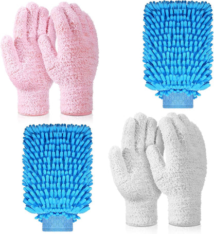 Potchen 6 Pcs Microfiber Dusting Mitt Gloves for Plants Washable Dusting Gloves for House Cleaning Furniture Car Washing