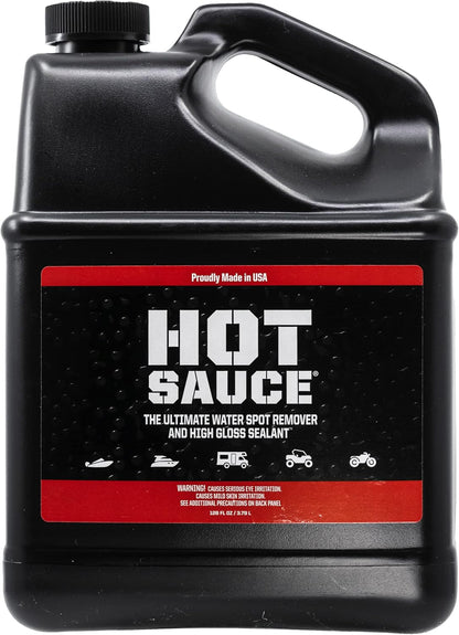 Boat Bling Hot Sauce Premium Hard Water Spot Remover w/High-Gloss Wax Sealants, 32 oz., black