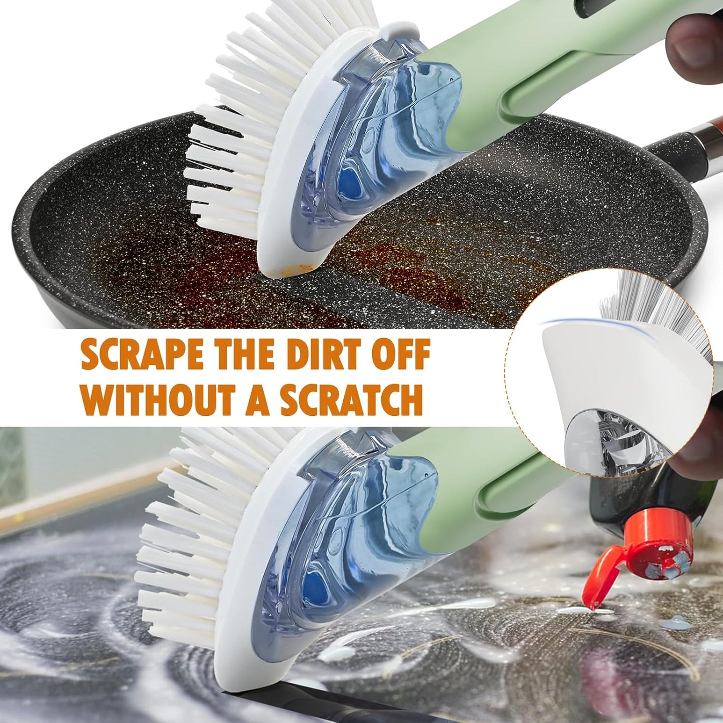 RIMAY Soap Dispensing Dish Brush, Dish Scrubber with Soap Dispenser, Dish Soap Brush, Dish Wand with Soap Dispenser Kitchen Brush for Dishes, Pans, Sink, Pots