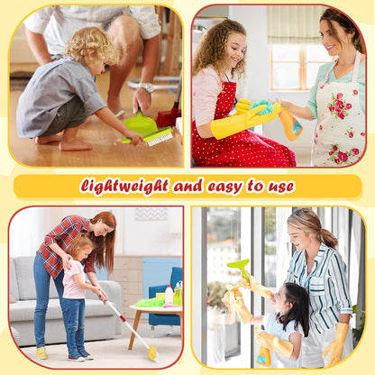 Kids Cleaning Toy Set Toddlers Broom Dust Pan Set for Housekeeping Pretend Play Cleaning Set, Cleaning Toys Gift for Toddlers Girls Boys Age 3-6 Years Old (2PCS - Red and Yellow Set)