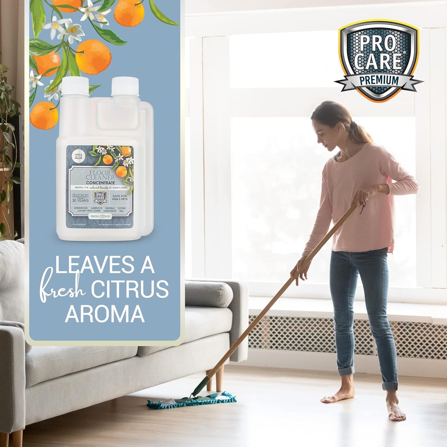 ProCare Floor Cleaner (Made in USA) | Tile, Stone, Laminate, Vinyl & Natural Wood Floor Cleaner for Mopping, Household Supplies, Cleaning Solution with Citrus Aroma - 1 Gal (128 Fl Oz)