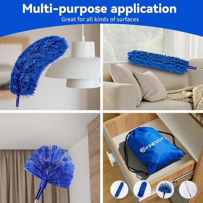 Dusters 6-in-1 Kit, Duster with Extension Pole 100 Inches, Dusters for Cleaning, Cobweb Duster, Microfiber Feather Gap Duster Cleaner for Fans, Blinds, Cars and Furniture