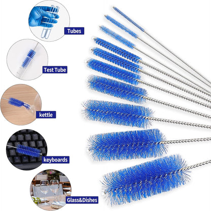 CiaraQ Bottle Cleaning Brushes, 8 Inch Nylon Tube Brush Set, Cleaner for Narrow Neck Bottles Cups with Hook, Set of 10pcs