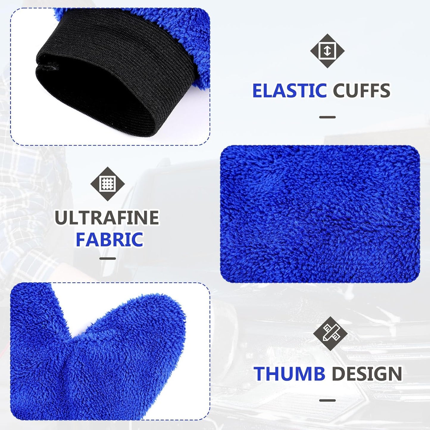 Teenyyou 6 Pcs Microfiber Dusting Mitt Car Wash Mitts Cleaning Glove with Thumb Reusable Terry Dusting Gloves with Elastic Wrist Cuff for Car Wheel Plants House Kitchen(Blue, Grey,8.85 x 7.08 Inch)