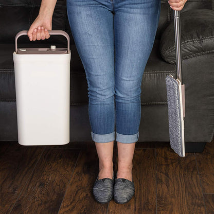 JFB Home Products Micro Flat Mop & Bucket System, Hands-Free Wringing Floor Cleaning, 3 Washable & Reusable Microfiber Pads, Wet or Dry Usage on Wood, Marble, Tile, Laminate, Ceramic and Vinyl Floors