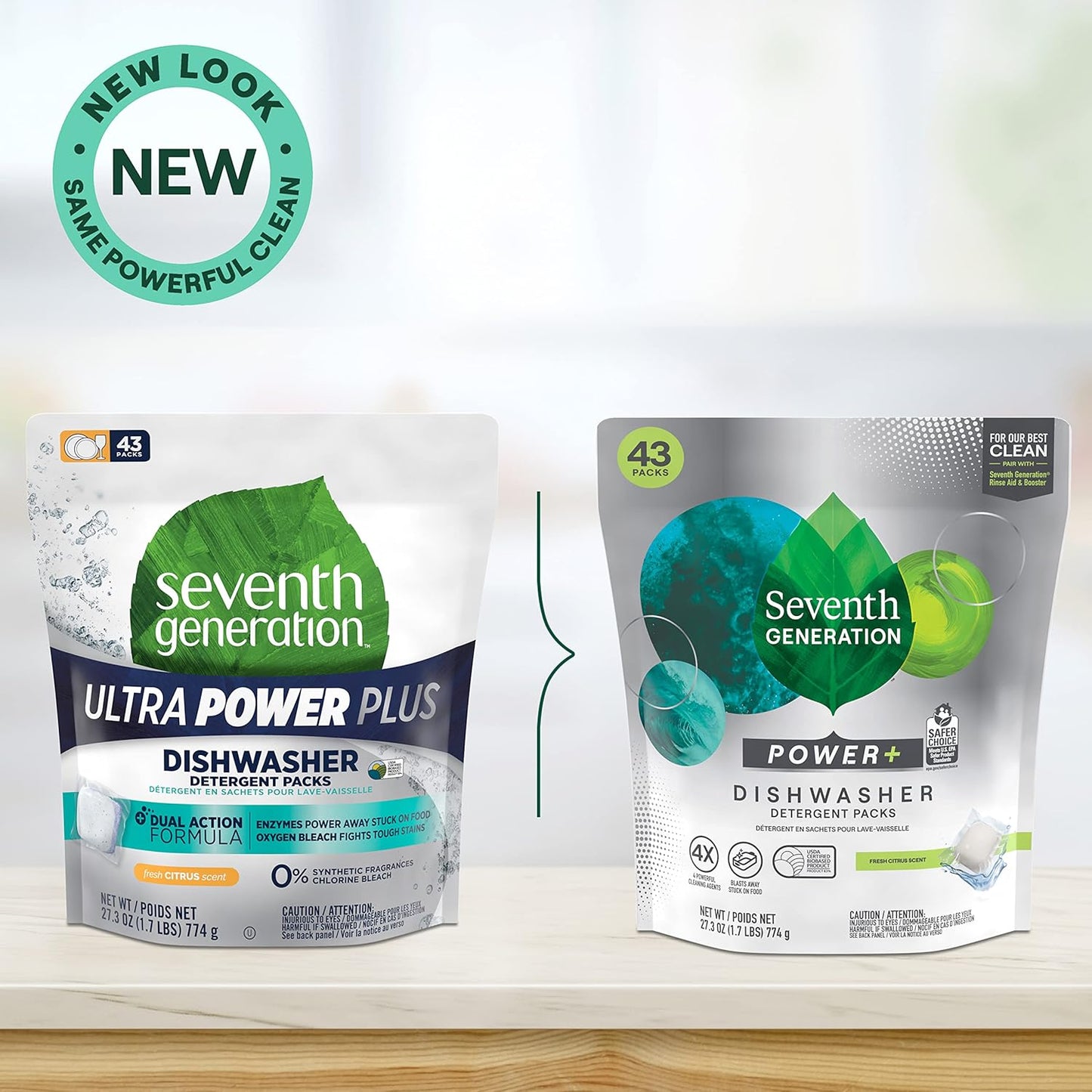Seventh Generation Power Plus Dishwasher Detergent Packs Fresh Citrus scent Pack of 2 for sparkling dishes Dishwasher tabs 40 count