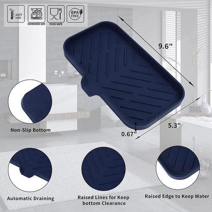 MicoYang Silicone Bathroom Soap Dishes with Drain Spout-Bathroom and Kitchen Sink Organizer,Sponge Holder,Dish Soap Tray,Perfect for Dispenser,Scrubber,Bottle,Cup on Sink or Counter-Black 4.9"×3.2"