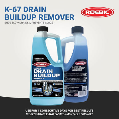 Roebic K-67 Liquid Drain Cleaner, Pipe Buildup Remover with Bacteria Enzymes for Household Drains and Sink Traps, Safe for Kitchen and Bathroom Sink, 32 fl oz