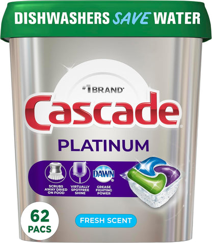 Cascade Platinum Power Boost Dishwasher Pods, Dishwasher Detergent, Dishwasher Soap, Dish Tabs, Dishwashing Tablets, Dish Detergent, Lemon, Actionpacs, 37 Count