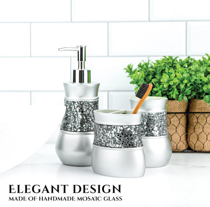 Creative Scents Crackled Glass Toilet Brush with Holder - Silver Toilet Bowl Cleaner Brush and Holder - Good Grip, Deep Cleaning, Decorative Design Compact Toilet Bowl Scrubber