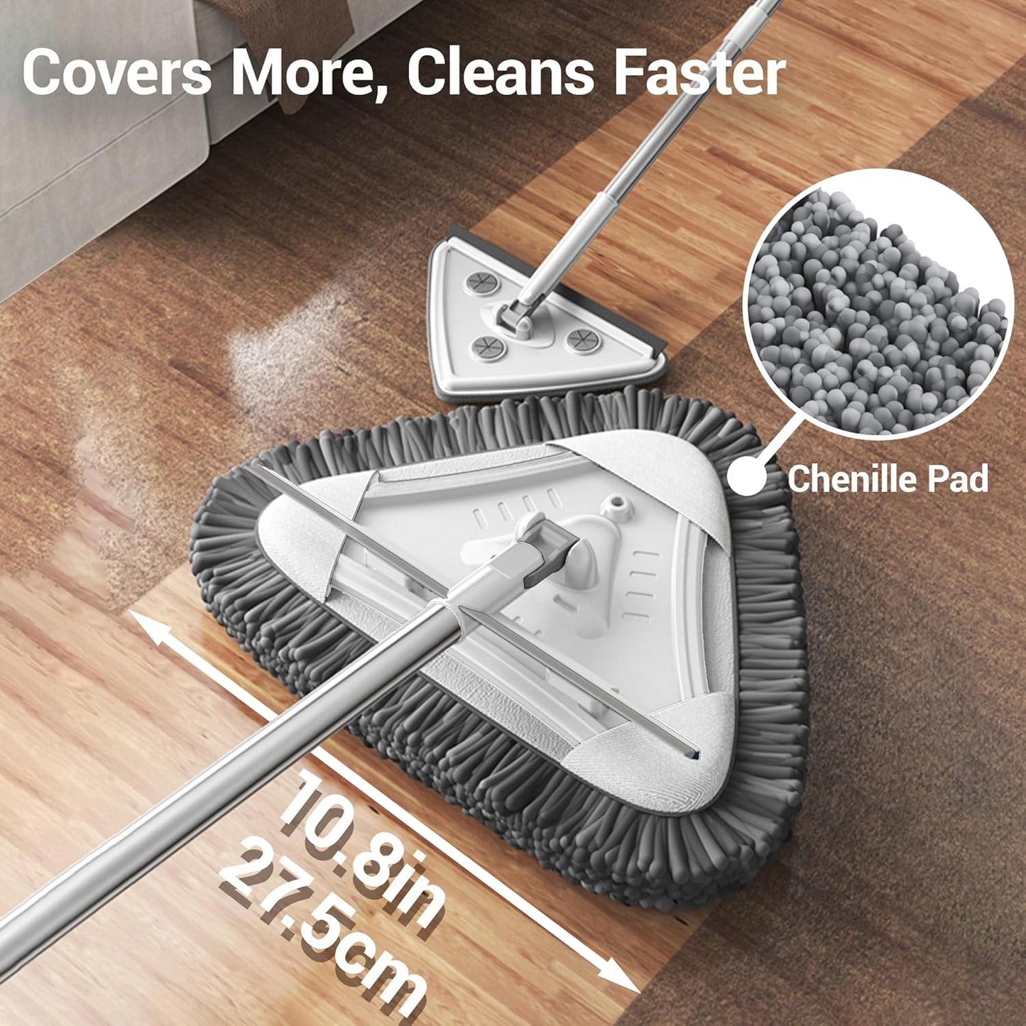 7-in-1 Wall Cleaner, Triangle Mop Set with 7 Replaceable Heads and Adjustable Long Handle for Walls, Floors, Windows, Ceilings, Baseboards (Navy Blue)