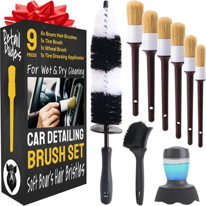 Detail Dudes Car Detailing Brush Set 3-pc - Scratch-Free Boars Hair for Interior and Exterior Work - Pro Quality Car Cleaning Brush Kit for Leather Seats, Dashboards, Wheels, Grills and Paint