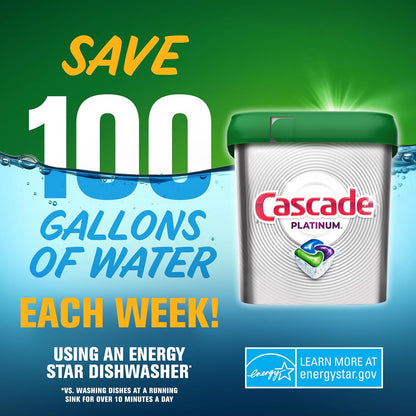 Cascade Platinum Plus ActionPacs Dishwasher Detergent Pods, Fresh, 14 Count
