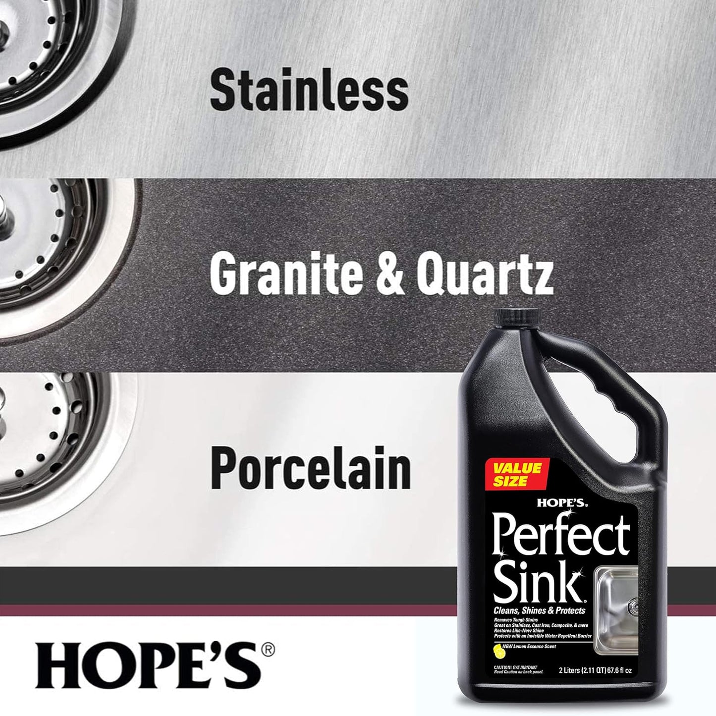HOPE'S Perfect Sink Cleaner and Polish, Restorative, Removes Stains, Cast Iron, Corian, Composite, Acrylic, 8.5 Fl Oz