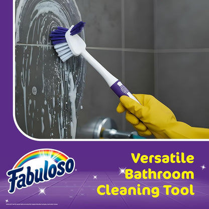 Fabuloso Cleaning Brush with Handle, Compact Handheld Household Scrub Brush for Kitchen, Bathroom, Baseboards, Tile and Floors, Firm Bristles for Indoor Surface Cleaning, White and Purple, 5.5 Inch