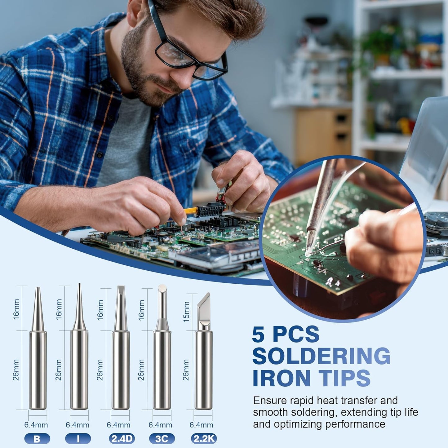 Soldering Tip Cleaning Kit Include Flux Paste, Tip Tinner, Solder Wick, Iron Tips, Soldering Iron Tips Cleaner and Cleaning Sponge for Electronics Repair