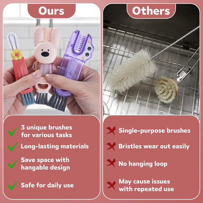 Cup Lid Cleaning Brush, 3 in 1 Lid Cleaner for Tumblers and Water Bottles, Gap Cleaning Brush with Straw Hole Detail Tool, Multifunctional Brush for Daily Use (Blue Green)