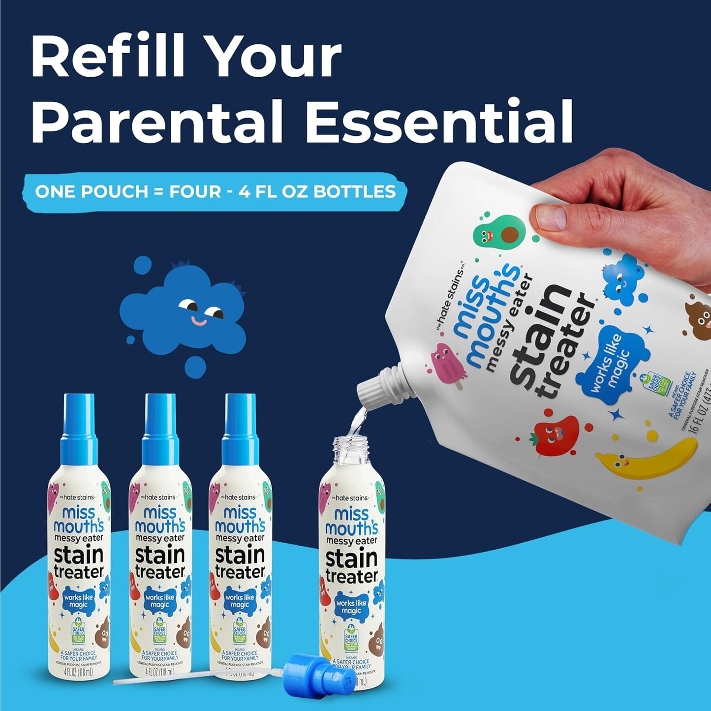 Miss Mouth's Messy Eater Stain Treater Spray - 4oz 2 Pack Stain Remover - Newborn & Baby Essentials - No Dry Cleaning Food, Grease, Coffee Off Laundry, Underwear, Fabric