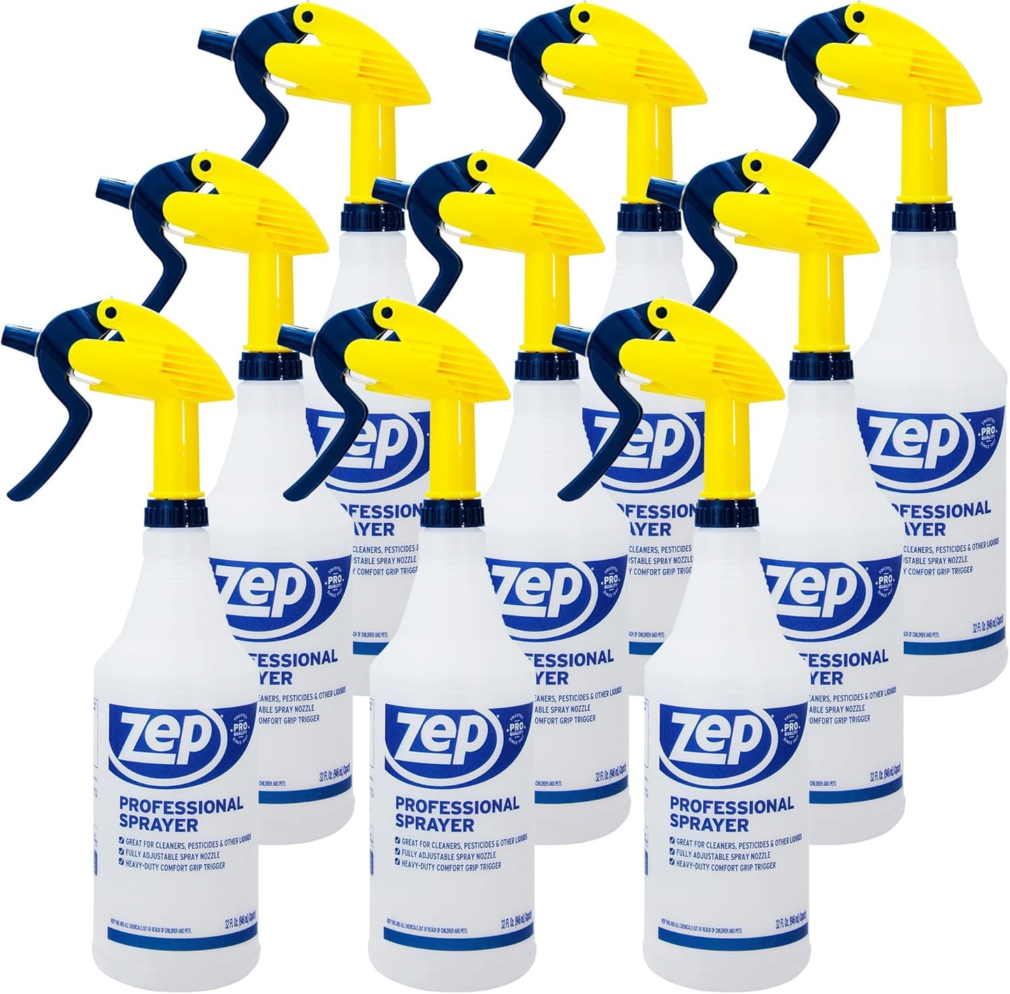 Zep Professional Sprayer Bottle - 32 oz (Case of 12) - HDPRO1 - Versatile Adjustable Nozzle Spray Bottles with a Fine Mist or Powerful Spray, Refillable for Diluted Concentrate