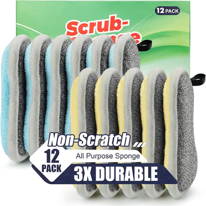 Dual Sided All-Purpose Sponges Kitchen,Dish Sponge for Washing Dishes Cleaning Kitchen,Non Scratch,Rough Scrubbers for Non-Stick Cookware, Soft Microfiber Scrub for Dishes(Bule,6Pack)