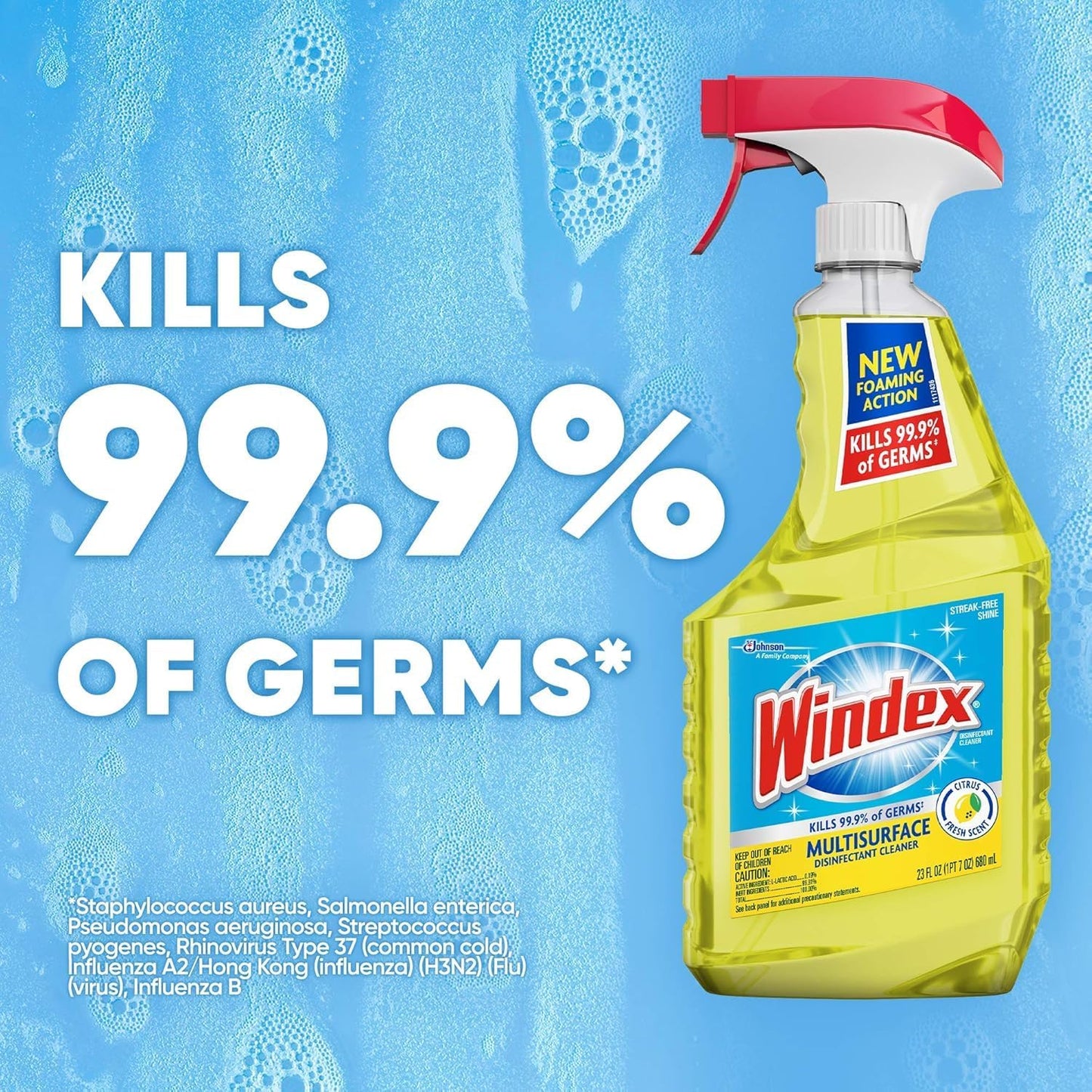 Windex Multipurpose Cleaner Disinfectant Spray Bottle, Packaging Designed to Prevent Leakage and Breaking, Surface Cleaning Spray, Citrus Fresh Scent, 23 Fl Oz
