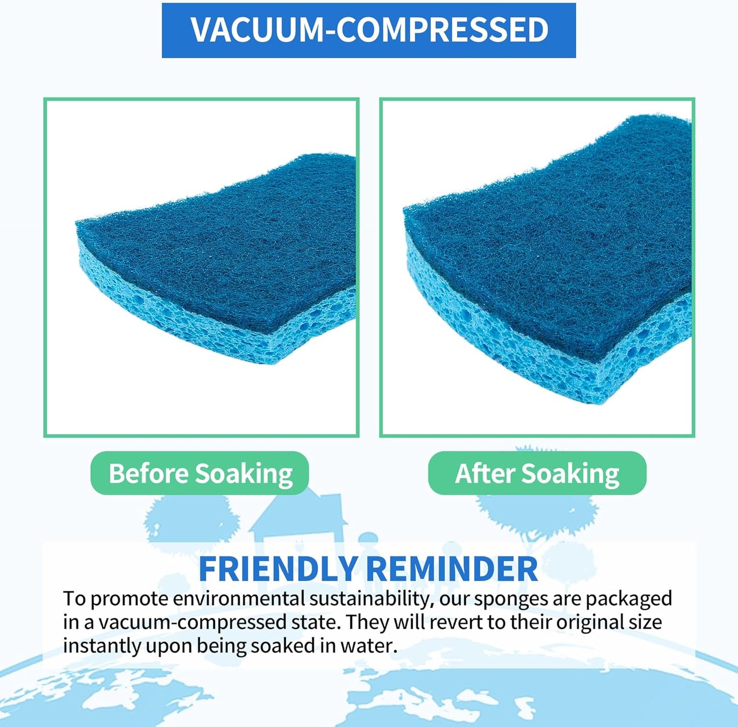 Non-Scratch Cellulose Scrub Sponges 12 Pack, Sponges Kitchen with Double-Side & Ergonomic Design for Dishes, Coated Cookware, Sink & Countertops.