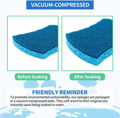 Non-Scratch Cellulose Scrub Sponges 12 Pack, Sponges Kitchen with Double-Side & Ergonomic Design for Dishes, Coated Cookware, Sink & Countertops.