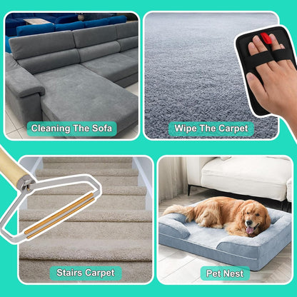 3 in 1 Carpet Rake for Pet Hair Removal, Reusable Pet Hair Remover Broom, 60'' Adjustable Long Handle Dog and Cat Hair Remover Tool Set of 3, Lint Remover Scraper for Carpets, Rugs, Mats, Couch, Car