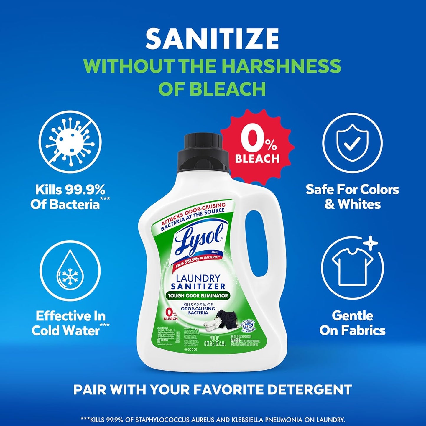 Lysol Disinfectant Laundry Sanitizer & Scent Booster, Laundry Detergent Additive, Color Safe Bleach Alternative, Laundry Odor Eliminator, Kills Bacteria & Viruses, Lavender Scent, 90 Fl Oz