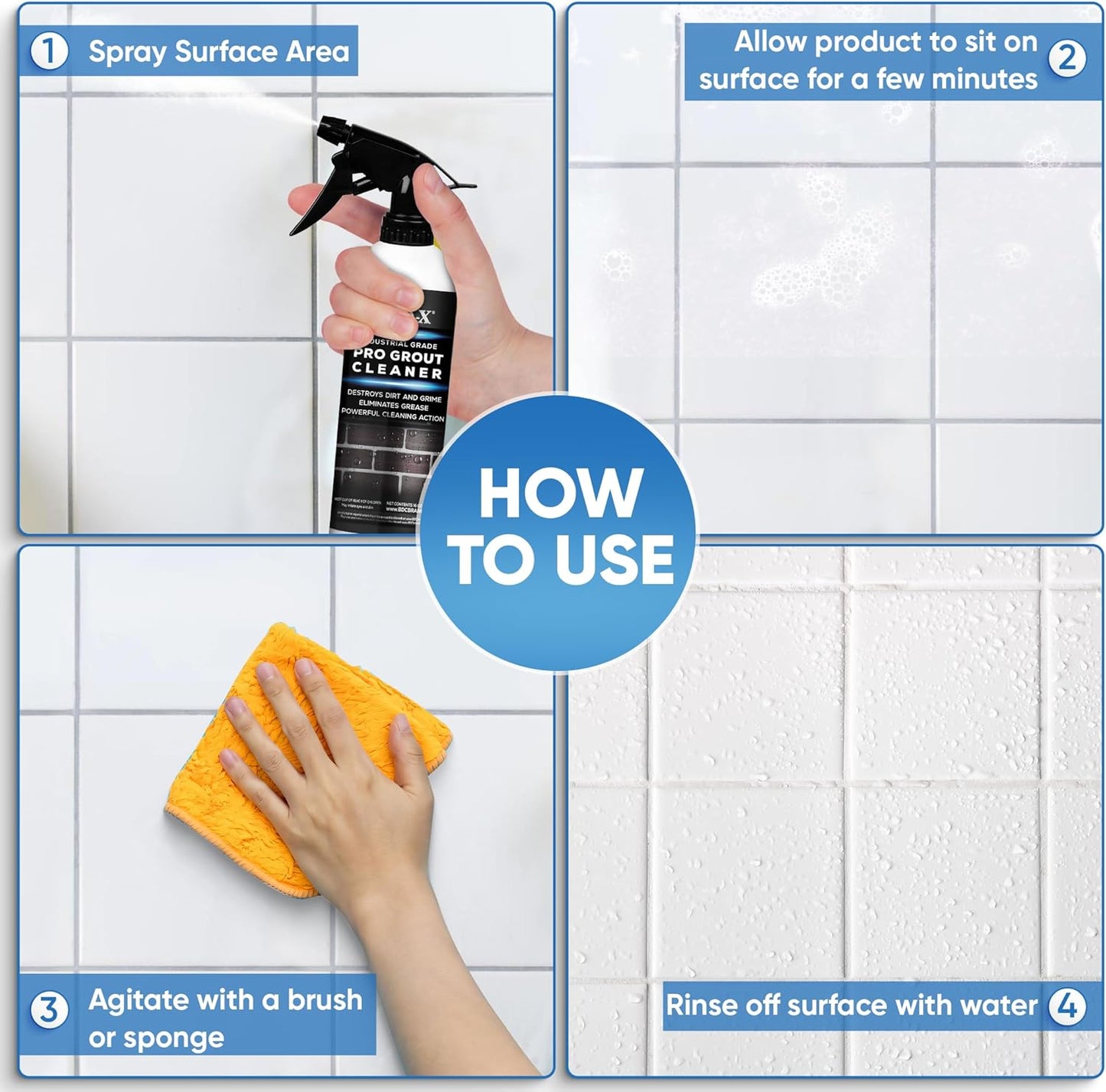 AQUA-X Grout Cleaner 16oz - Heavy Duty Tile & Grout Stain Remover for Floors, Showers & Bathrooms - Deep Cleaning Formula for Bright, White, & Sealed Grout - Non-Toxic, Easy Scrub