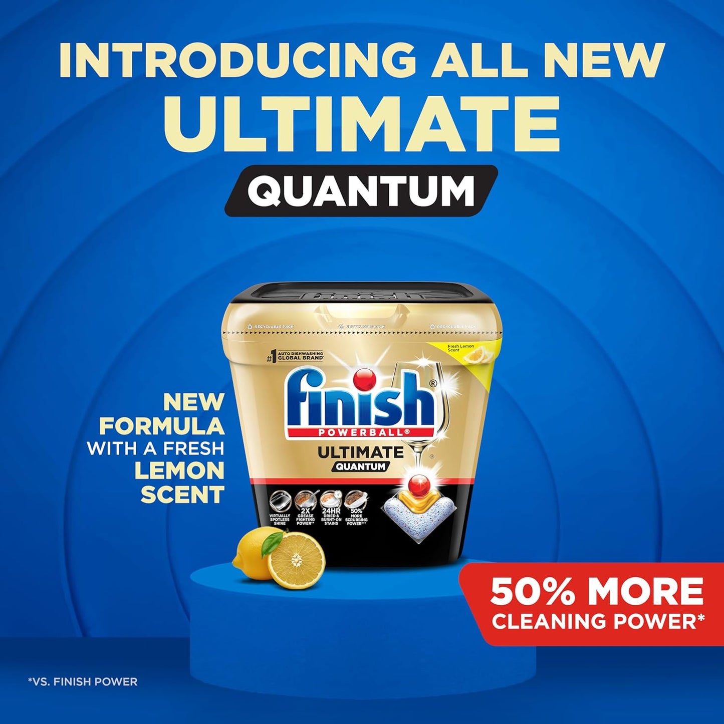 Finish Ultimate Infinity Shine Dishwasher Pods, No Pre-Rinse Dishwasher Detergent Soap Removes Burnt-On Stain, with Protector Shield & CycleSync Technology, Degreasing & Scrubbing Power, 62 Count