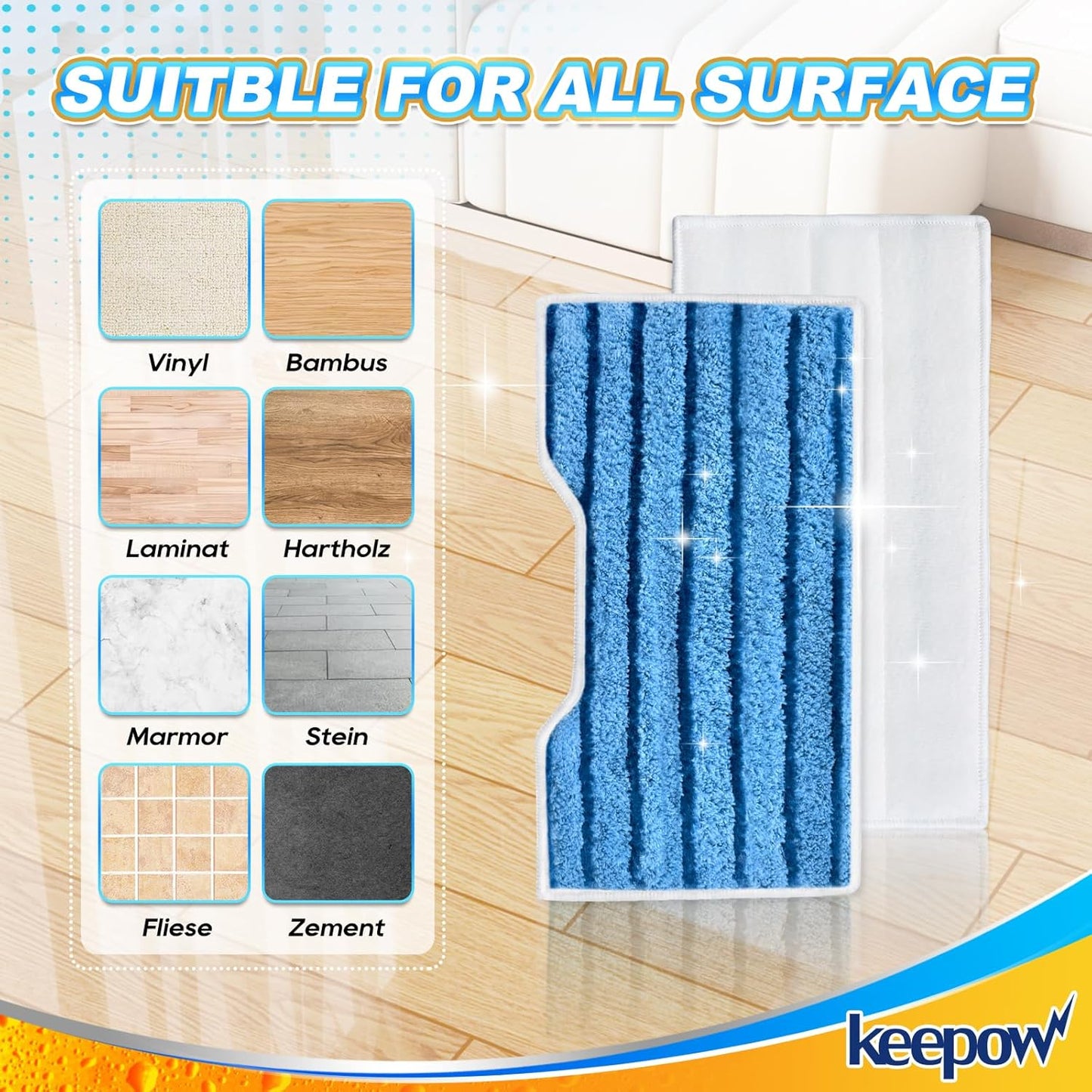 KEEPOW Reusable Mop Replacement Pads Compatible with Shark Vac Mop VM252 VM200 VC205 VM250 VM180 VM401 QM250 VM190, Washable Vacuum Mop Pad Refills, Upgraded Design of Dirt Chamber (1+3+6 Pads)