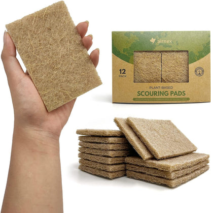 AIRNEX Plant-Based Scouring Pads for Dishes - Coconut Husk Non Scratch Scrub Pads - Natural Kitchen Scrubbing Pads for Pots & Pans - Eco Friendly & Non Abrasive Dish Scrubber Pads - Pack of 24