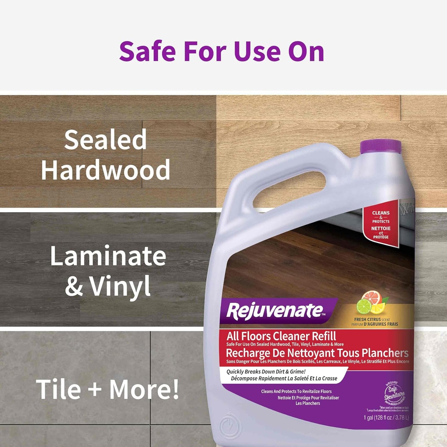Rejuvenate All Floors Cleaner, 32 Ounces, Breaks Down Dirt and Grime, Cleans and Protects Floors Throughout Your Home, Including Sealed Hardwood, Tile, Vinyl, Laminate and More