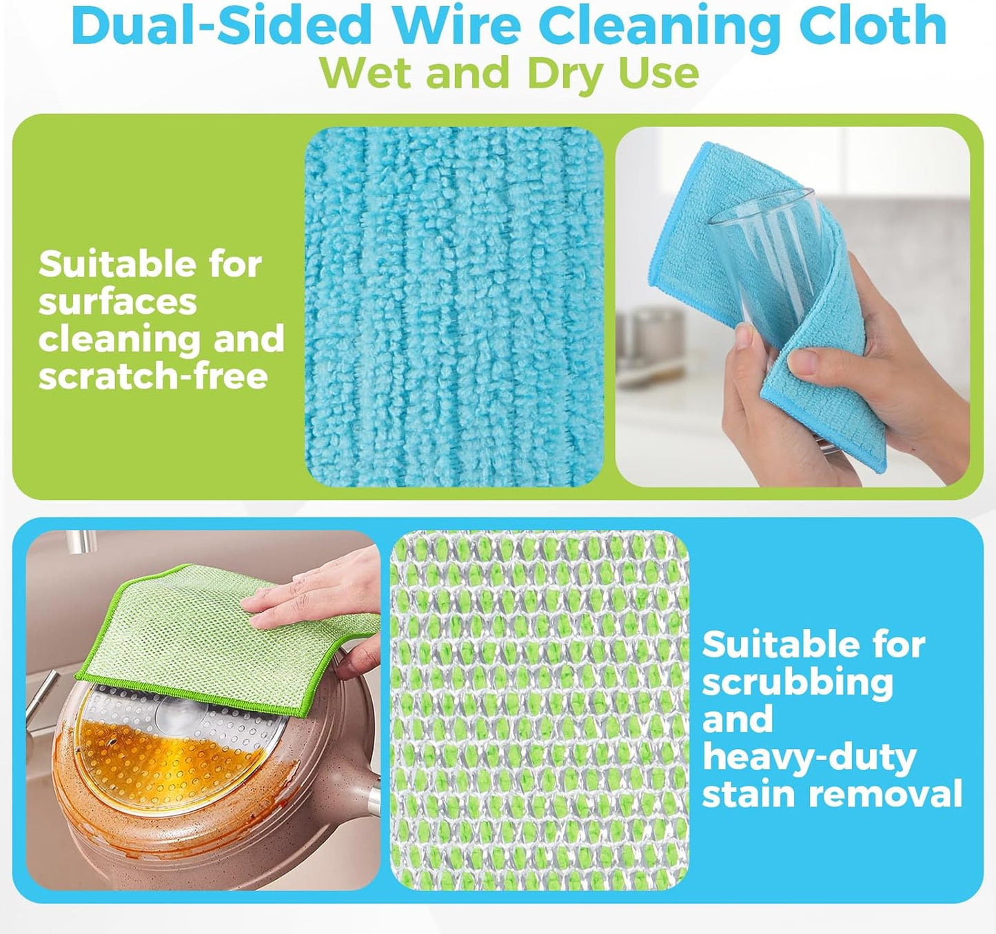 AIDEA Non Scratch Wire Dishcloth 24PK, Wire Dishwashing Rag for Wet and Dry, Dish Cloths for Washing Dishes, Cleaning Pads Steel Scrubber for Cookware, Sinks, Dishes, Stove Tops, 7"×8"