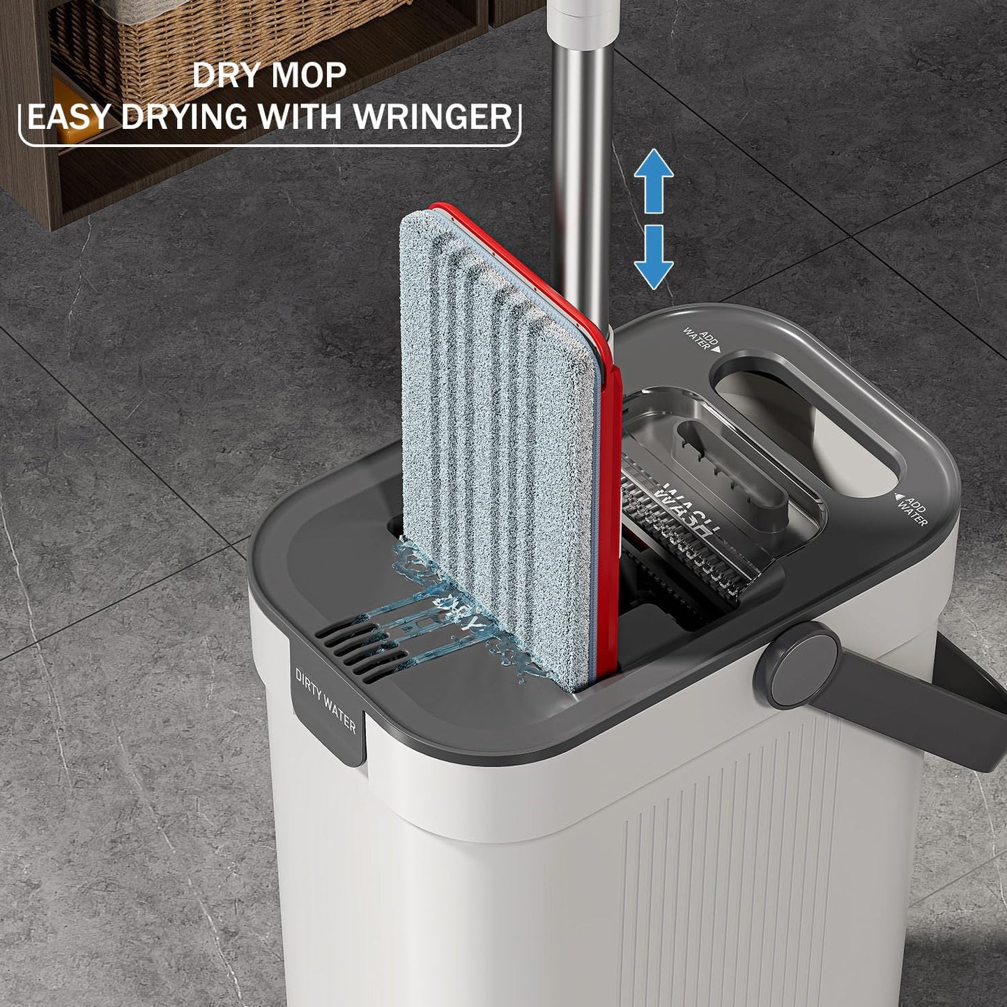 HoMettler Mop and Bucket Set, Flat Mop and Bucket System with Separate Dirty and Clean Water, 3-Compartment Wall Cleaner Mop, Flat Mops for Floor Cleaning with 8 Microfiber Pads