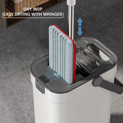 HoMettler Mop and Bucket Set, Flat Mop and Bucket System with Separate Dirty and Clean Water, 3-Compartment Wall Cleaner Mop, Flat Mops for Floor Cleaning with 8 Microfiber Pads