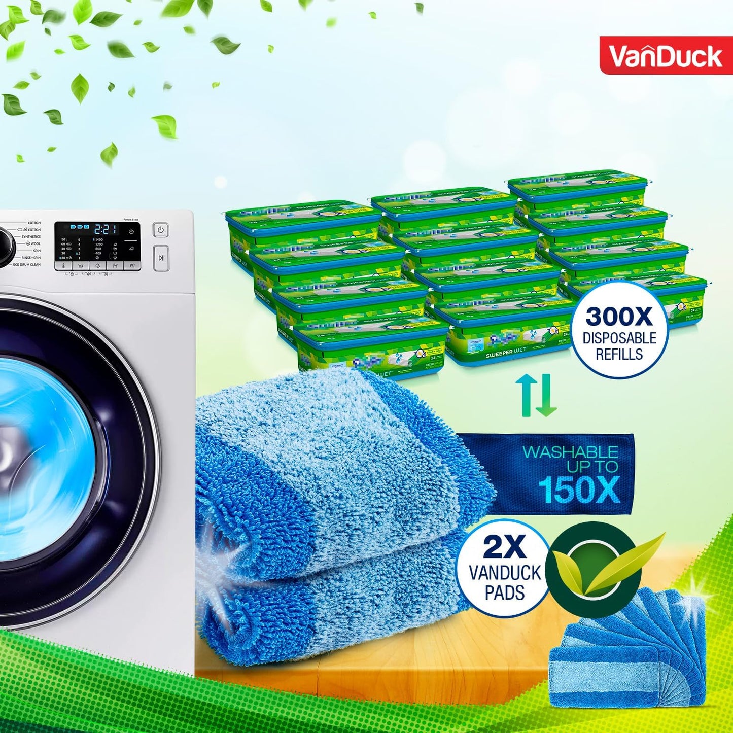 VanDuck Reusable Mop Pads Compatible with Swiffer Sweeper (4-Pack) - Washable Microfiber Mop Pads for Wet & Dry Use - All Purpose Floor Mopping and Cleaning Product