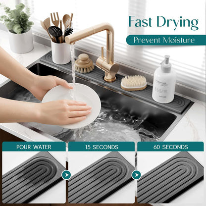 Eormoe Faucet Mat for Kitchen Sink – Diatomite Stone Drying Mat & Sink Protectors, Prevent Moisture – Sink Splash Guard Water-Absorbing Stone Tray for Bathroom Counter (Light Grey, 23.6" x 3.9")