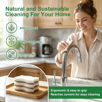 LILAC Natural Cellulose Sponges for Dishes - Ergonomic Non-Scratch Kitchen Scrub Sponges - 100% Biodegradable & Eco-Friendly Cleaning Sponges for Non-Stick Cookware, Bathroom & Household (10 Pack)
