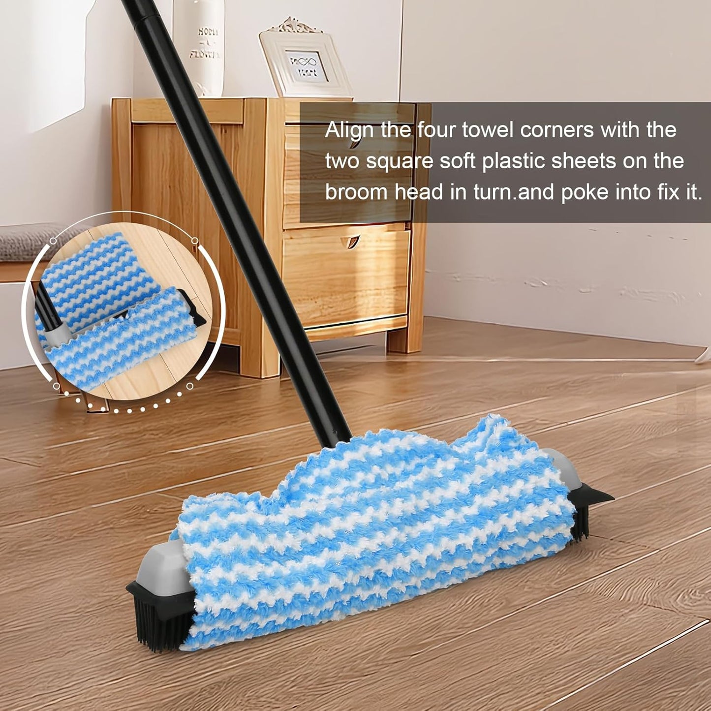 Rubber Broom Carpet Rake for Pet Hair Removal, Fur Remover Broom with 59" Telescoping Long Handle, Pet Hair Broom with Squeegee for Carpet, Hardwood Floor, Tile