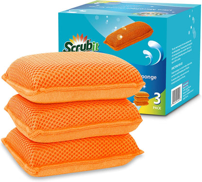 Miracle Microfiber Kitchen Sponge by Scrub-It - Non-Scratch Heavy Duty Dishwashing Cleaning sponges- Machine Washable - (Blue)