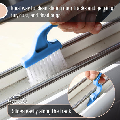 Slick- Window Track Cleaning Brush, 2 Pack, Blue Ergonomic Handle, Built-in Scraper, Multipurpose, Window Track Cleaning Tools