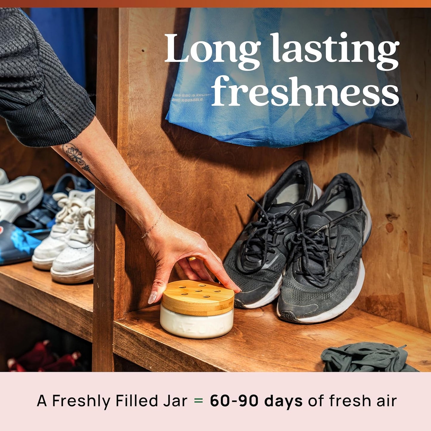 Azuna Air Freshener & Odor Eliminator for Strong Odor | 2 Room Kit Includes (2) 8 oz. Empty Luxe Glass Jars & 12 oz | Refill with Tea Tree Essential Oil Gel | Amalfi Breeze | Last 60-90 Days