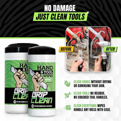 Grip Clean Heavy Duty Hand & Tool Cleaning Wipes – Waterless Hand Cleaner for Mechanics, Garage & Shop Use – Dual-Sided Grease, Oil & Paint Remover Wipes with Citrus Scent - 30ct