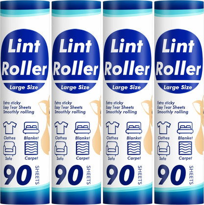 Large Lint Rollers for Carpet, 9.45'' Sticky Rollers for Floor with 360 Sheets, Extendable Long Handle Sticky Mop for Cleaning Couch, Curtains, Cars, Clothing, and Pet Hair