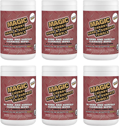 Magic Cherry Scented Heavy Duty Cleaning Wipes - Single Sided Hand & Surface Shop Towels | Professional-grade Cleaning | Waterless | Cleans Grease, Oil, Dirt, & more (1 Pack | 90 Sheets Total)