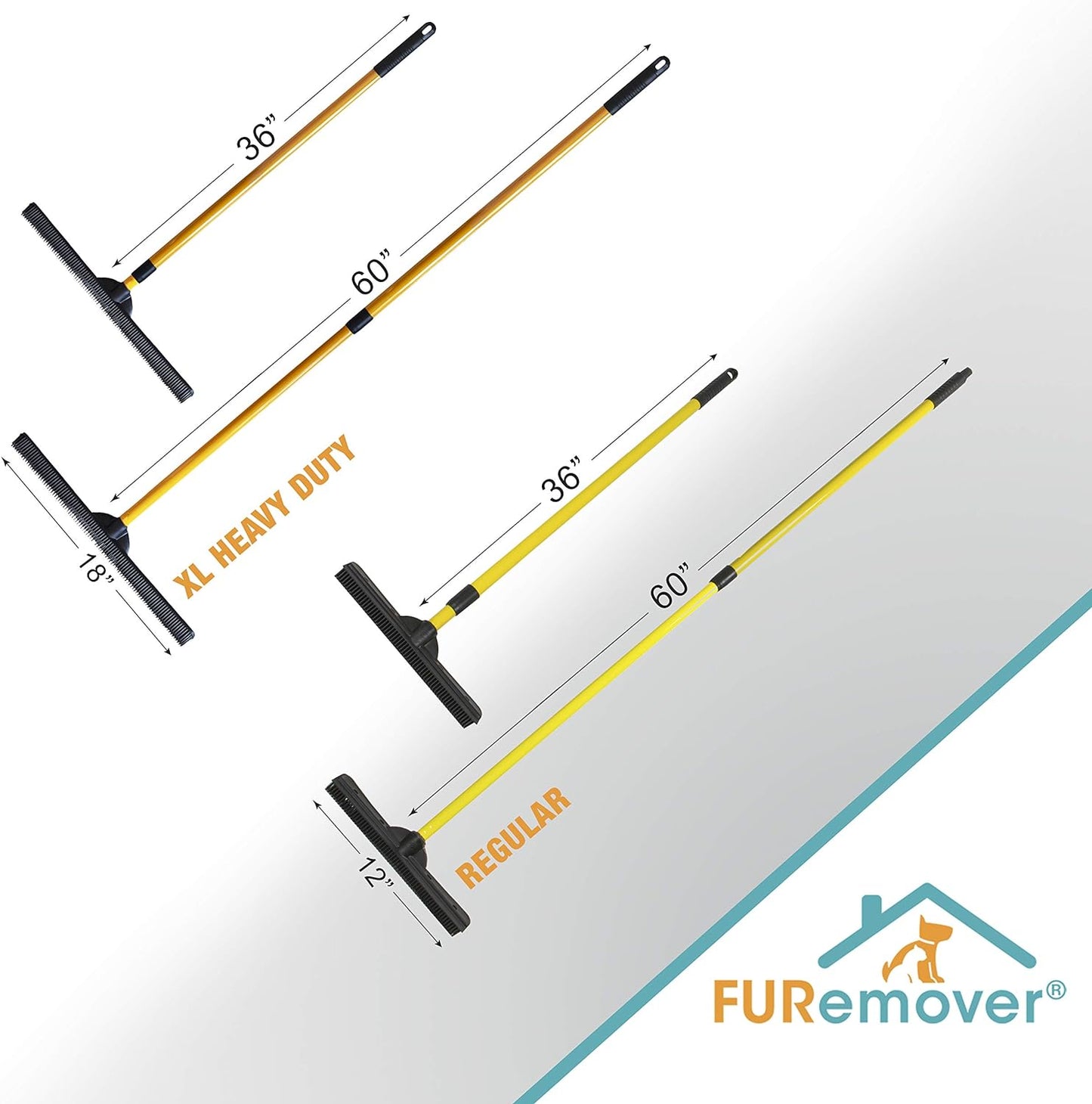 FURemover Pet Hair Removal Rubber Broom, 61" Telescopic Handle