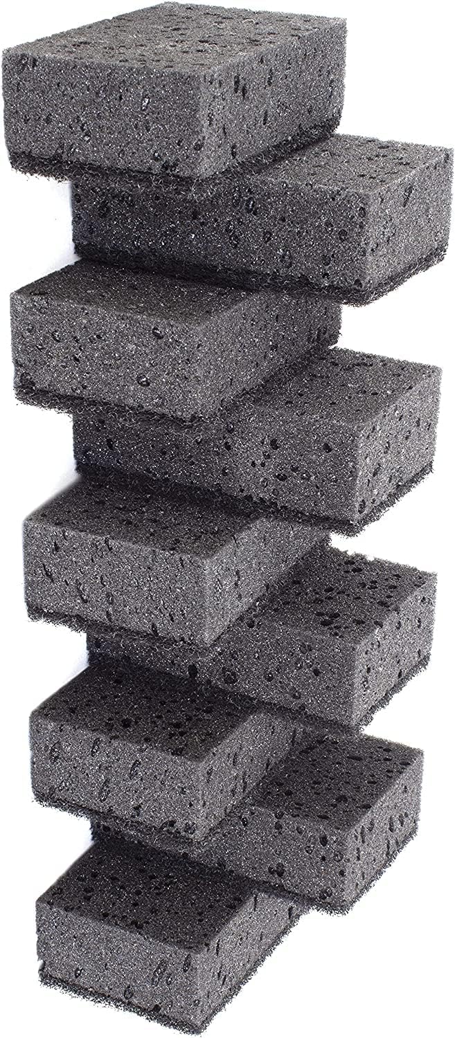 Green Multi Use Scrub Sponge. Made in Europe. 9 Pack, 4.3x2.8x1.4 inches. Odorless Heavy Duty and Non Scratch Fiber. Best, Durable, Delicate, Porous, Non Cellulose Kitchen Sponges and Scrubbers